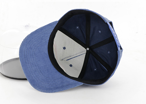 Inside of Custom 5 Panel Blue Corduroy Baseball Cap