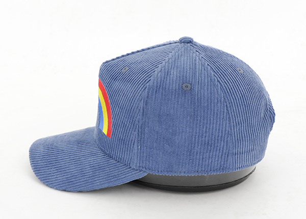 Side of Custom 5 Panel Blue Corduroy Baseball Cap