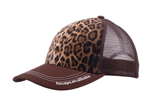 Slant of Low Profile Brown Canvas Leopard Print Trucker Cap