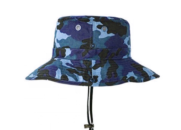 Blue Camo Bucket Hat With String For Men - HX Caps Factory